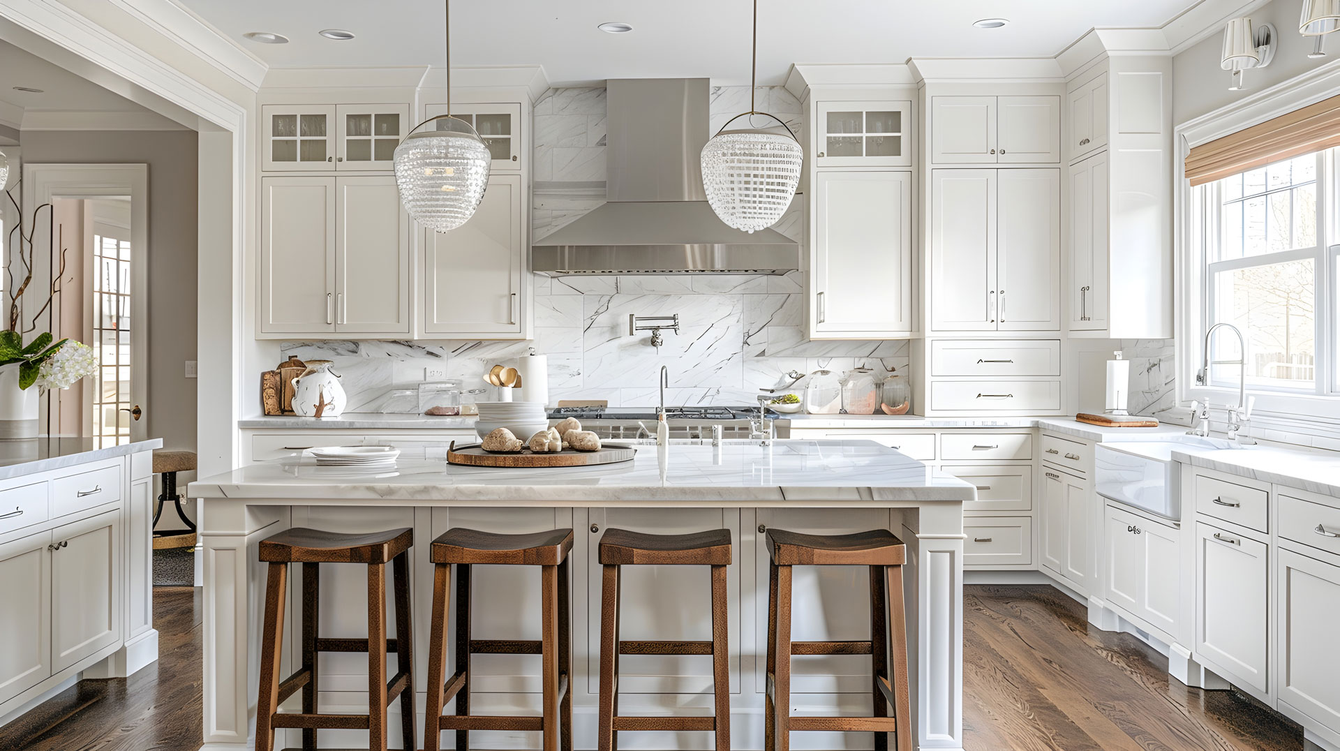 elegant and spacious contemporary kitchen design with marble