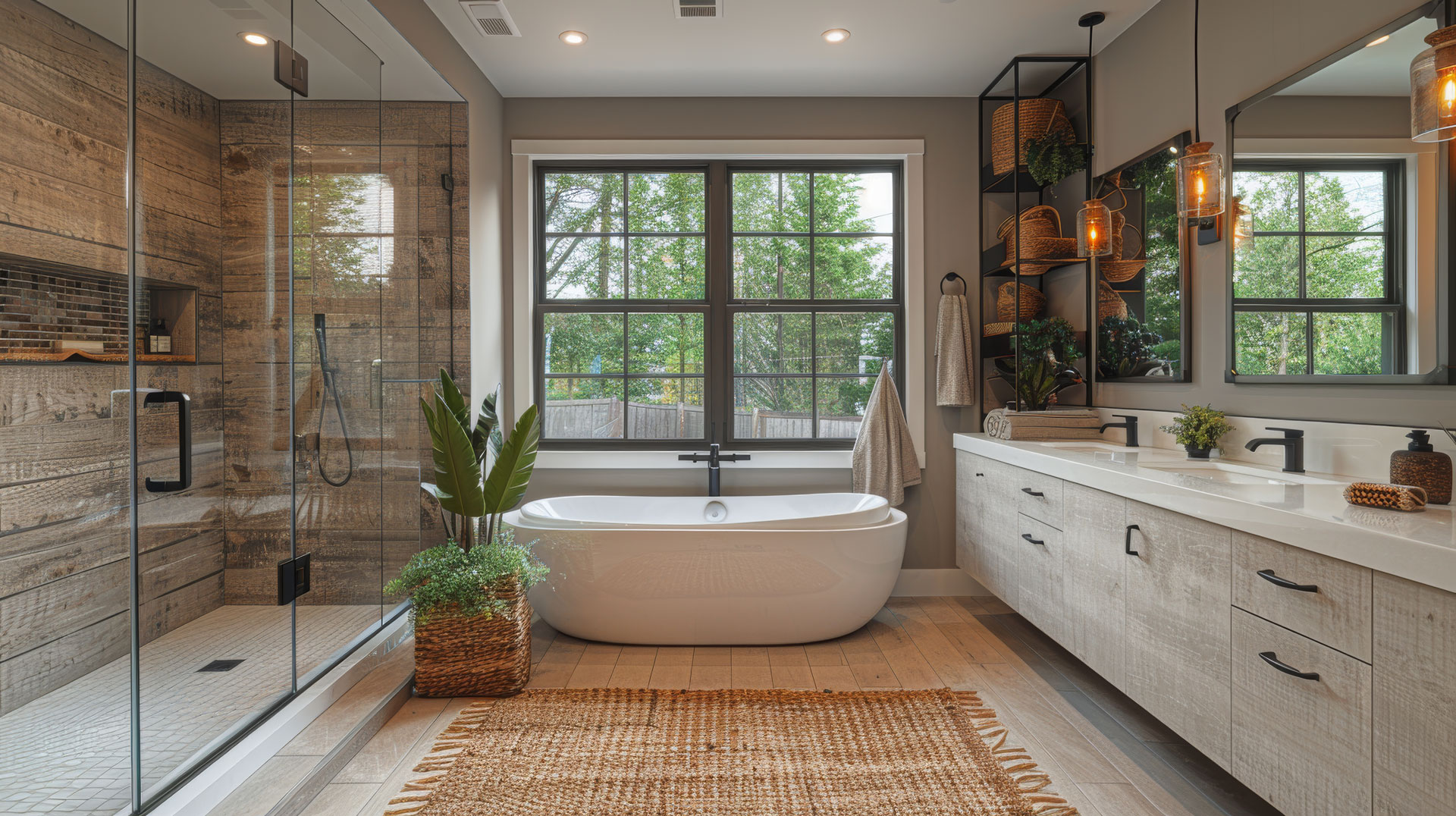 luxurious bathroom with large bathtub